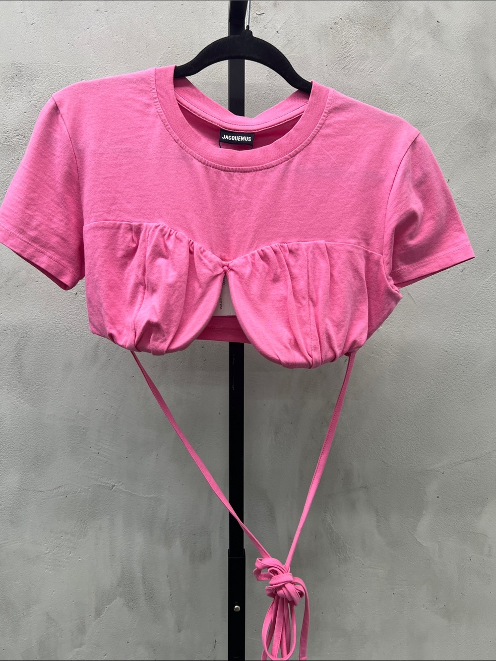 Jacquemus Hot Pink Ruched Tie-Back Crop Top